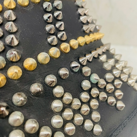 LOUBOUTIN {38} Boots Leather Studded Accents Lace-Up Boots - Picture 13 of 16